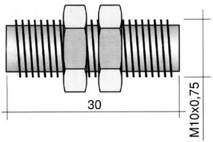 Magnetický spínač 100 DC/150 ACV 5A závit M10x0,75 přípojka 2 vodiče délka kabelu 1200mm 1NO