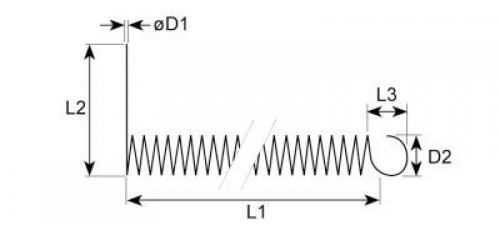 Otočná pružina ø 13mm ø kabelové měrky 27mm L1 101mm L2 64mm L3 9mm montážní pozice vlevo