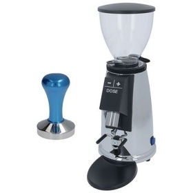 Coffee grinder model M2E Domus CHROME 220 W 220/230V 50/60Hz with blue coffee press H 152 mm